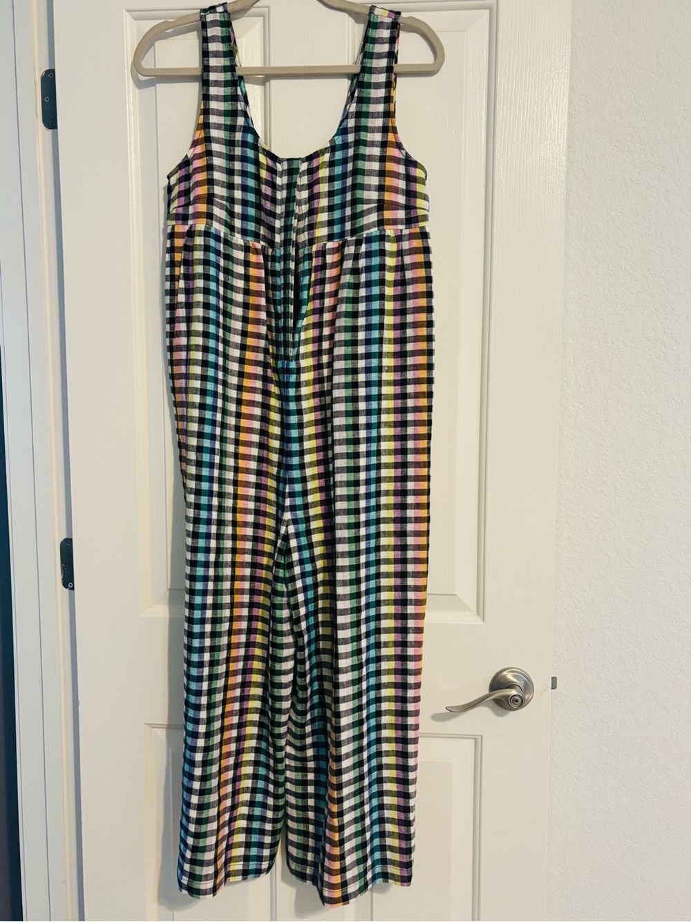 Beyond Nine Savannah Linen Multicolor Gingham Sleeveless Wide-Leg Jumpsuit